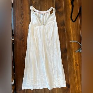 Boden White Linen Shift Dress with Embellished Collar Size 2R